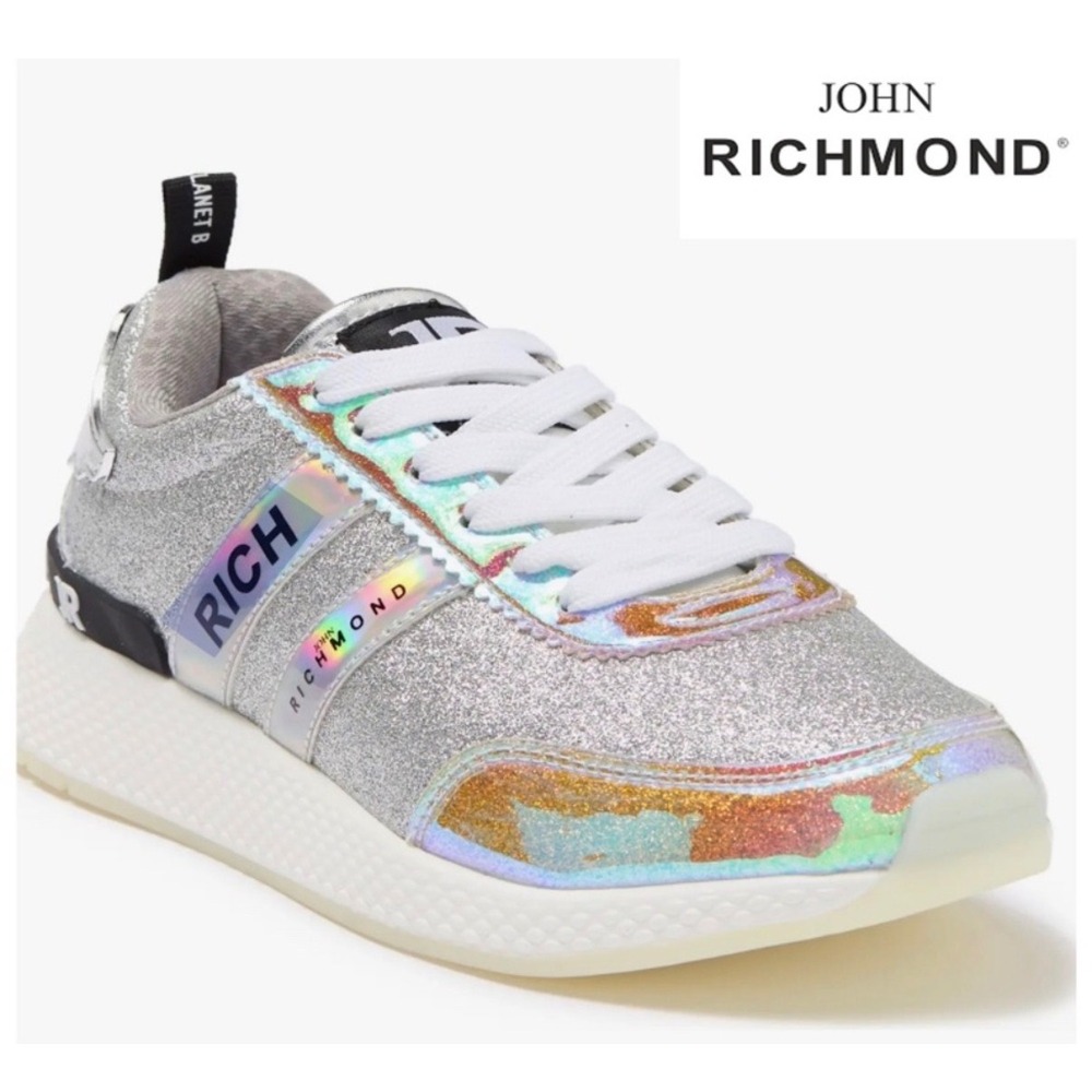 John Richmond Silver Glitter Holographic Fashion Sneakers 3026/W Womens EU 37